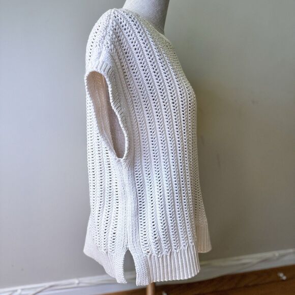 Frye Women’s Chunky Cable Knit Pullover Sweater Cap Sleeve Cream White Sz M EUC - Picture 4 of 12